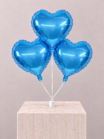 3 Heart Blue Balloons