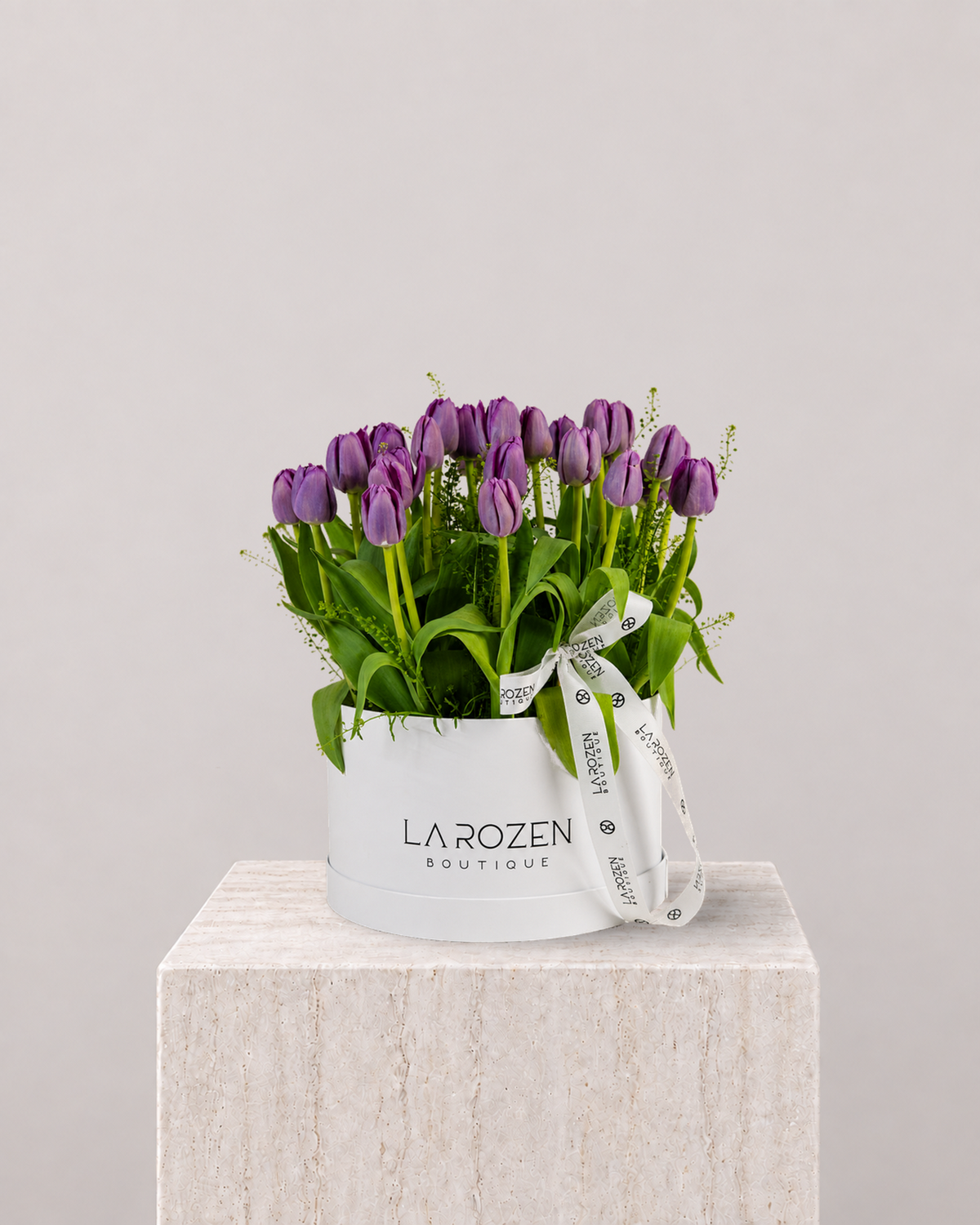 Purple Tulip Hat Box - La Rozen Luxury Flowers Dubai