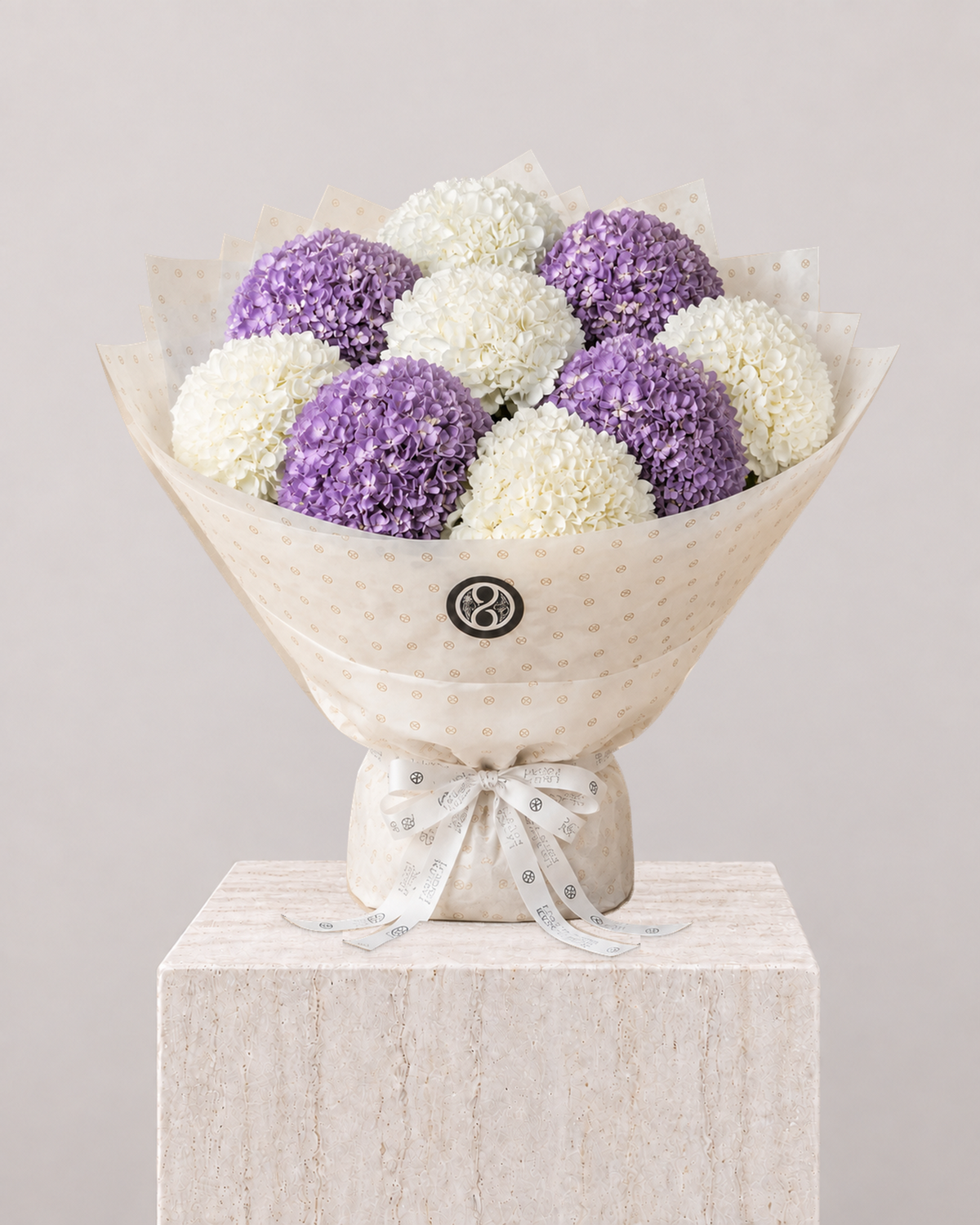 Purple & White Hydrangea Bouquet - La Rozen Luxury Flowers Dubai