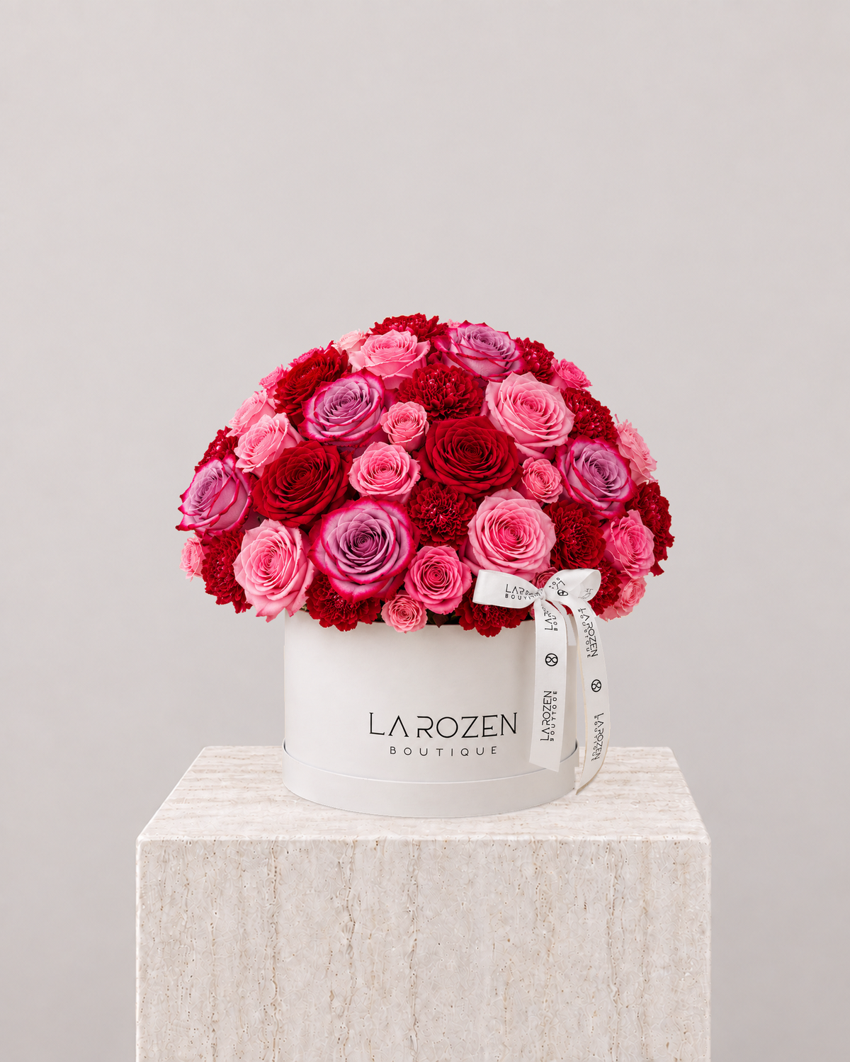 The Romance of Ruby - Hat Box - La Rozen Luxury Flowers Dubai