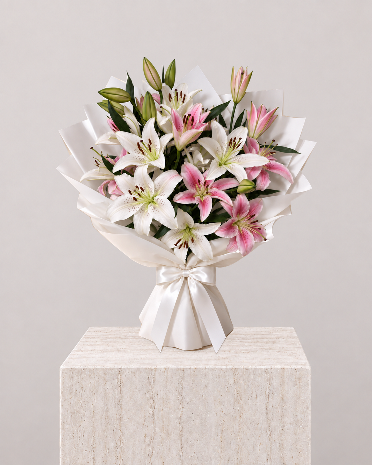 White & Pink Lily Bouquet - La Rozen Luxury Flowers Dubai