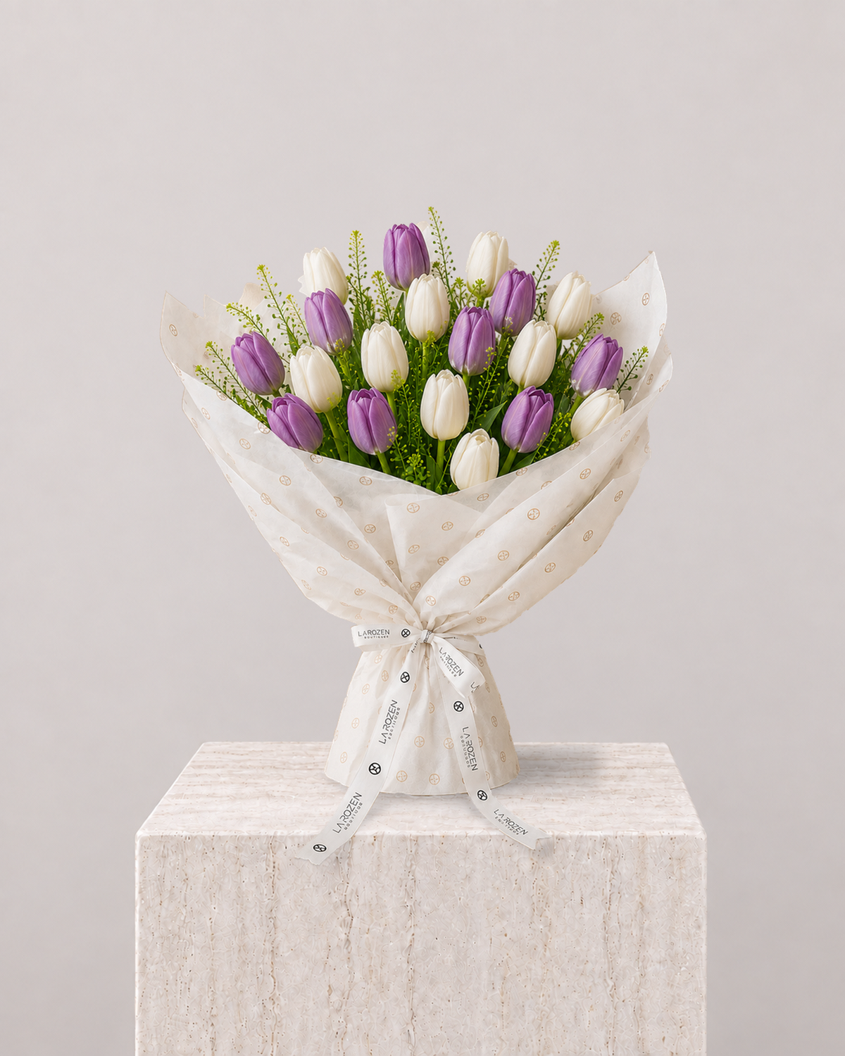 White & Purple Tulip Bouquet - La Rozen Luxury Flowers Dubai