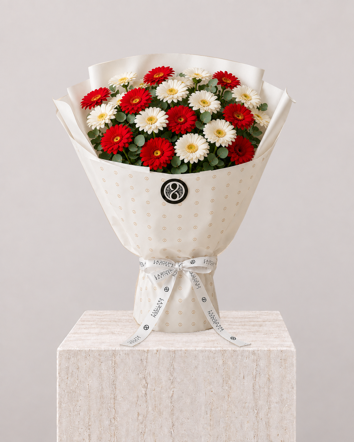 White & Red Gerbera Bouquet - La Rozen Luxury Flowers Dubai