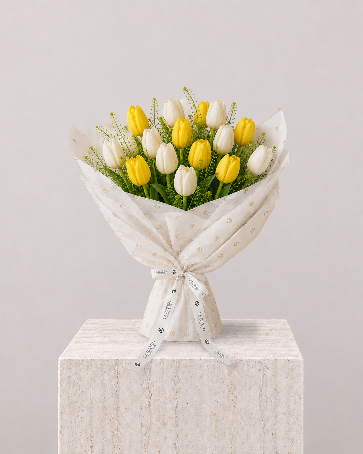 White & Yellow Tulip Bouquet - La Rozen Luxury Flowers Dubai