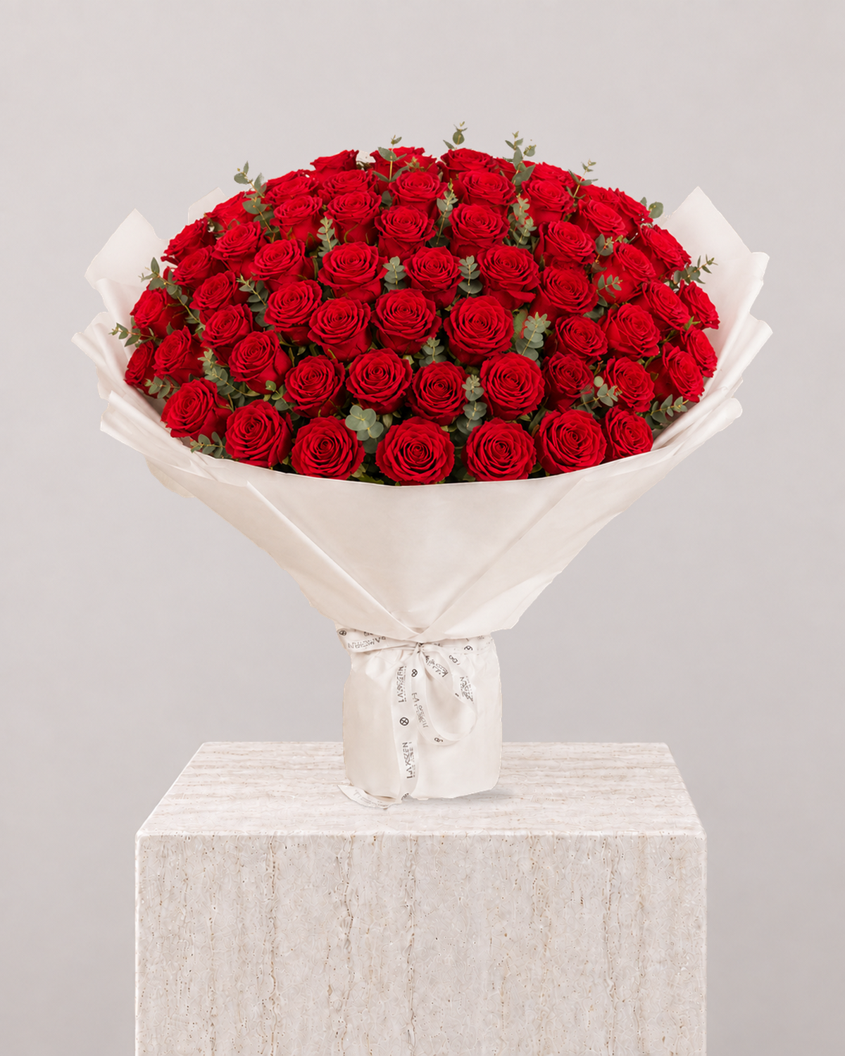 50 Red Roses Bouquet - La Rozen Luxury Flowers Dubai