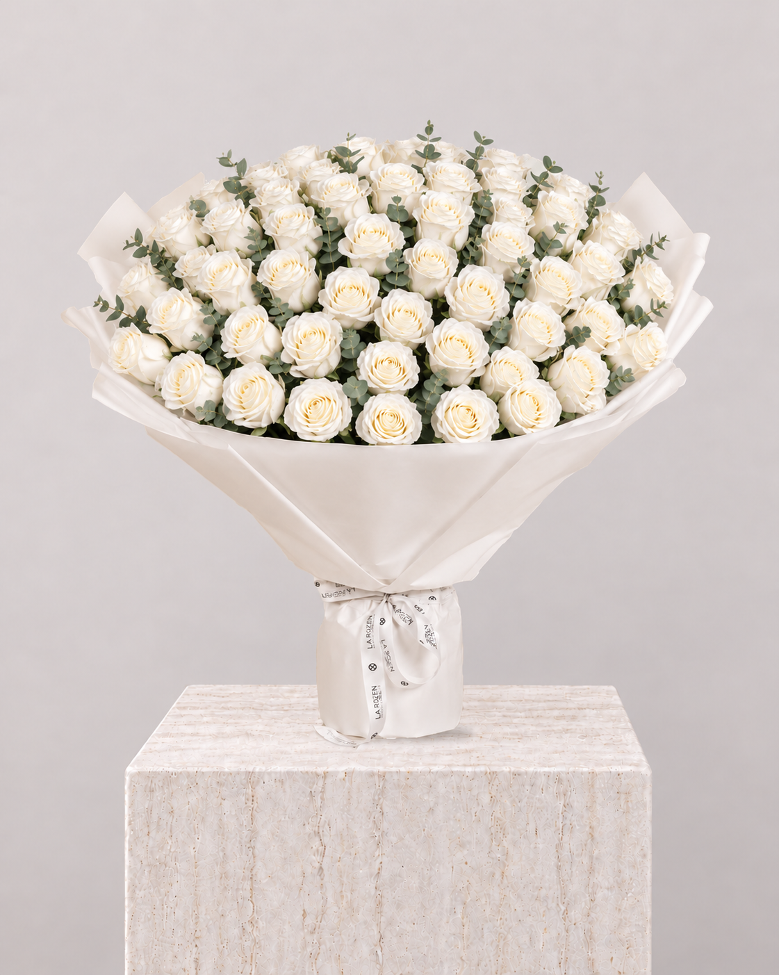 50 White Roses Bouquet - La Rozen Luxury Flowers Dubai