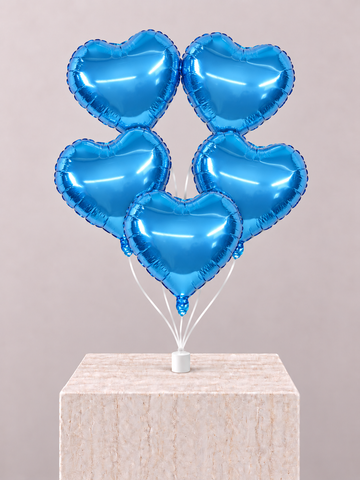 5 Heart Blue Balloons Bouquet