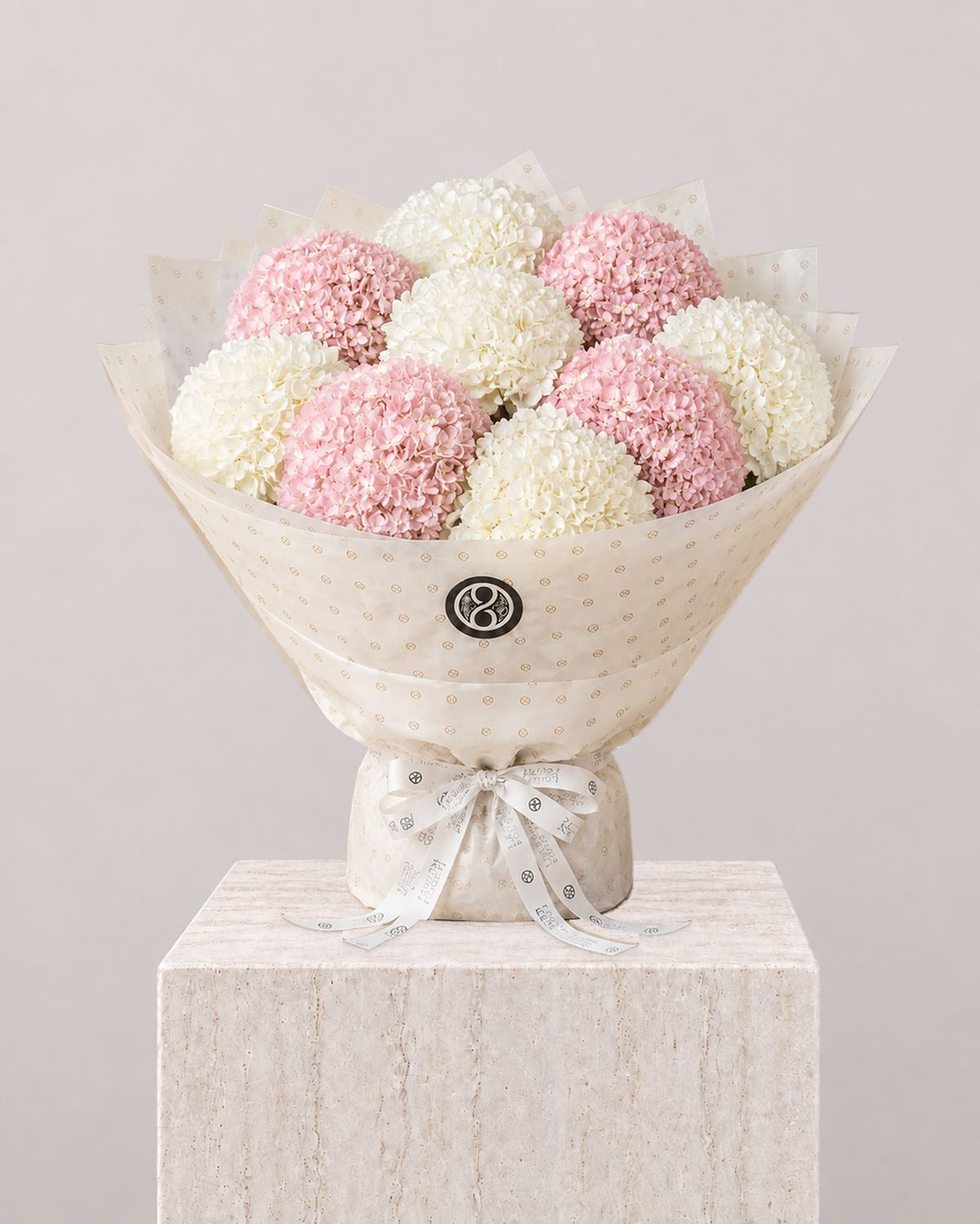 Pink & White Hydrangea Bouquet - La Rozen Luxury Flowers Dubai