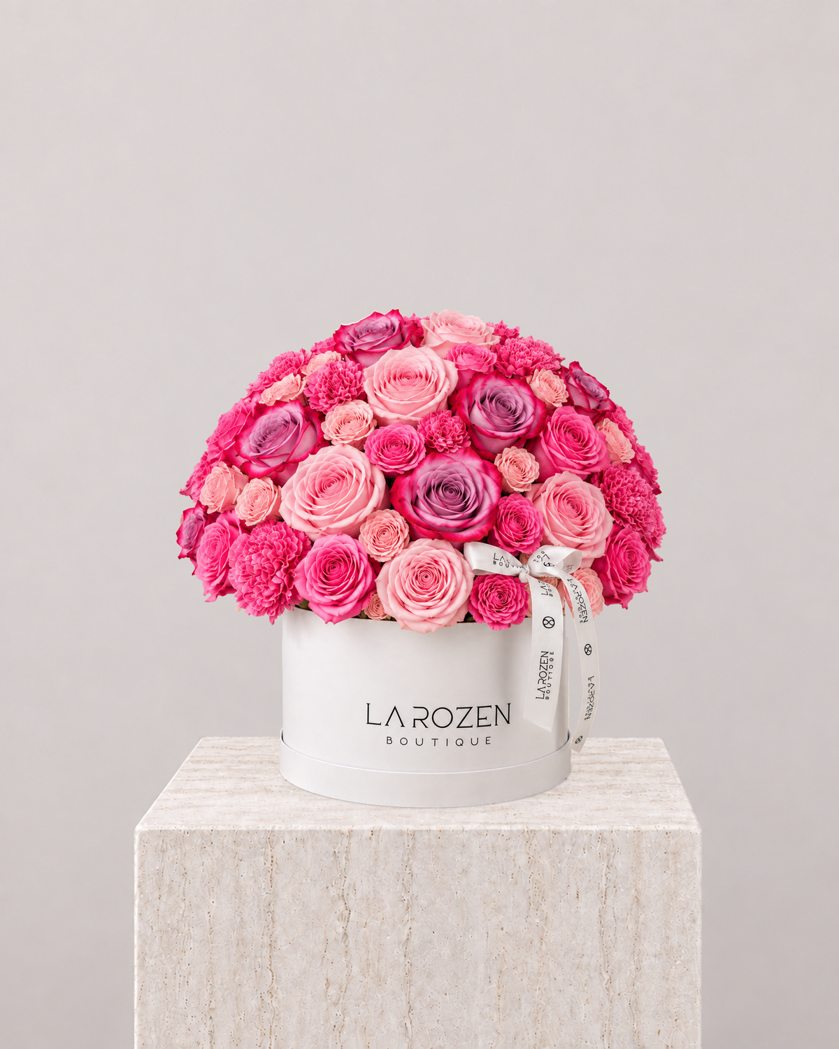 The Charm of Purple - Hat Box - La Rozen Luxury Flowers Dubai