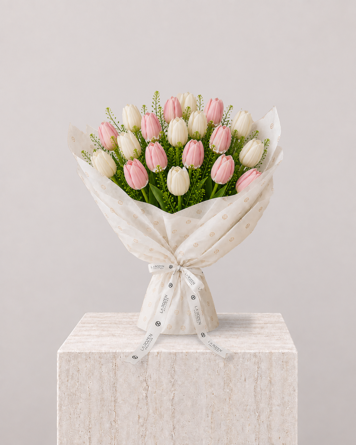 White & Pink Tulip Bouquet - La Rozen Luxury Flowers Dubai
